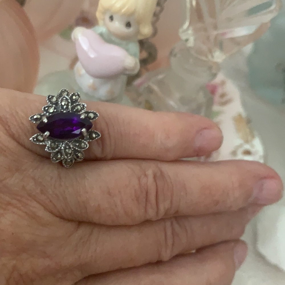 Amethyst Marquee Gemstone Statement Ring - image 4